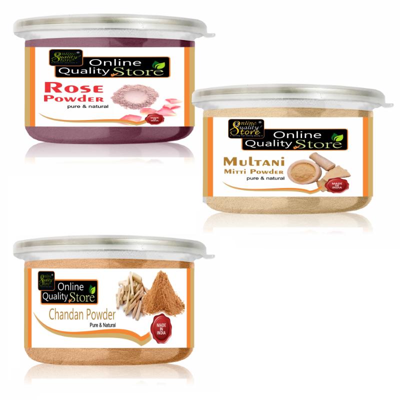Online Quality Store Chandan Powder + Rose Powder + Multani Mitti Powder For Skin