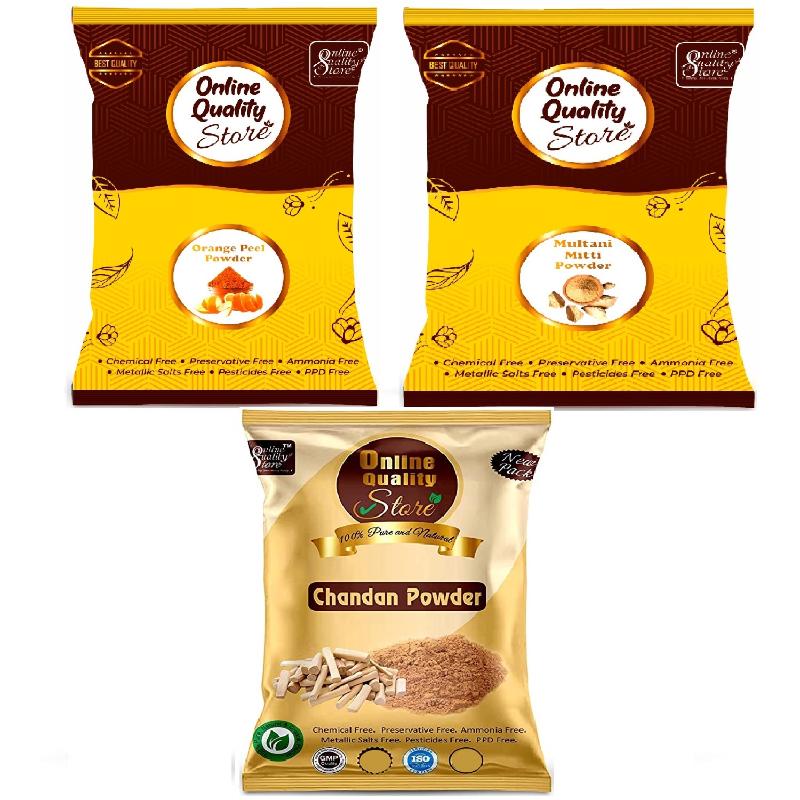 Online Quality Store Chandan Powder + Orange Peel Powder + Multani Mitti Powder For Skin