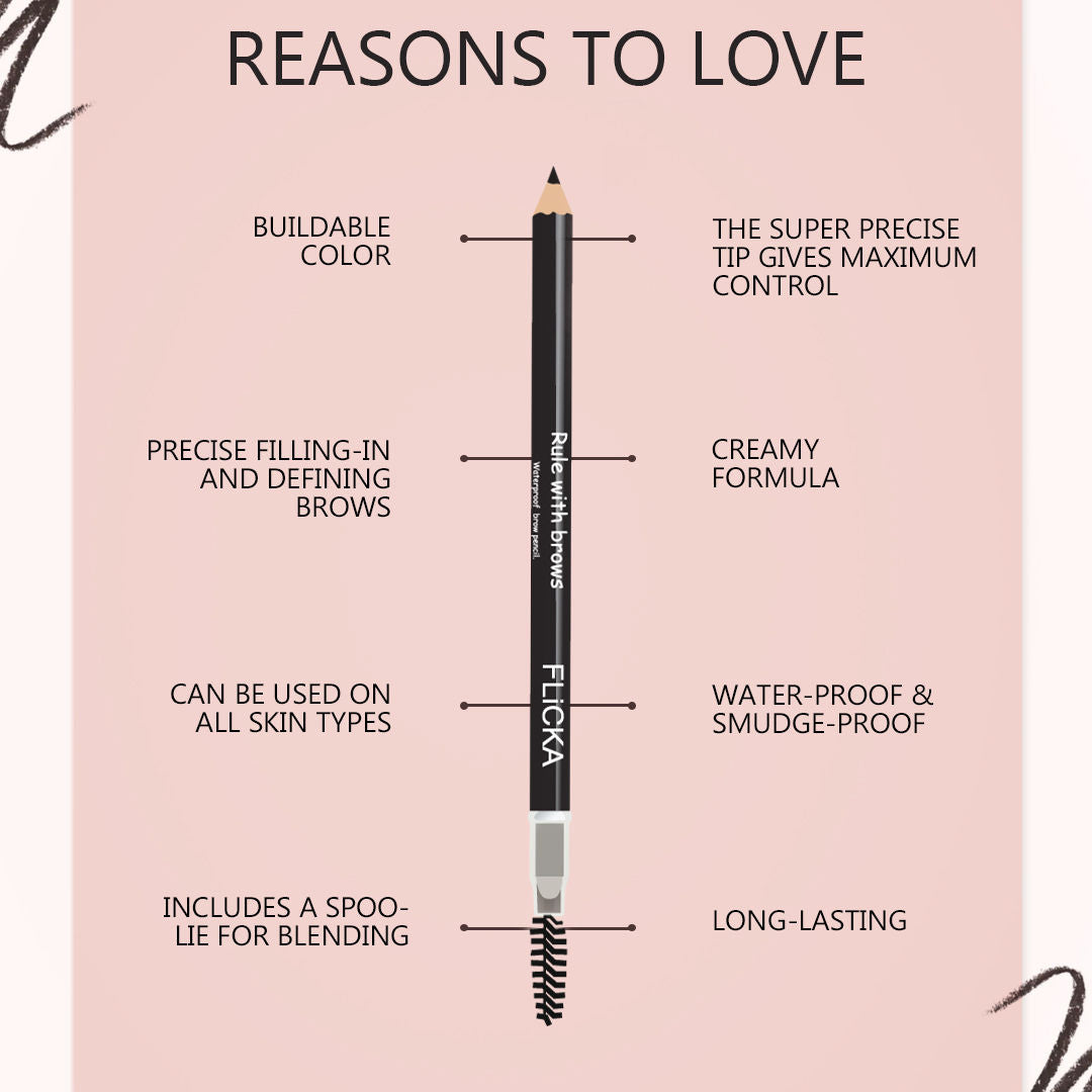 Flicka Rule With Brows Eyebrow Pencil Long Lasting Waterproof & Smudgeproof Buildable Color