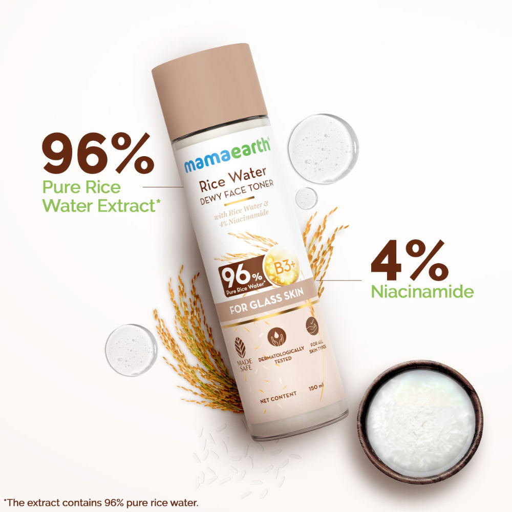 Mamaearth Rice Water Dewy Face Toner with 4% Niacinamide for Glass Skin and All Skin Types