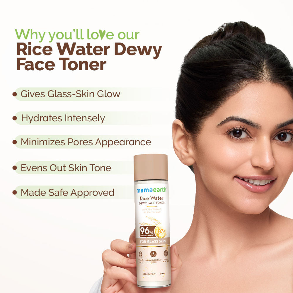 Mamaearth Rice Water Dewy Face Toner with 4% Niacinamide for Glass Skin and All Skin Types