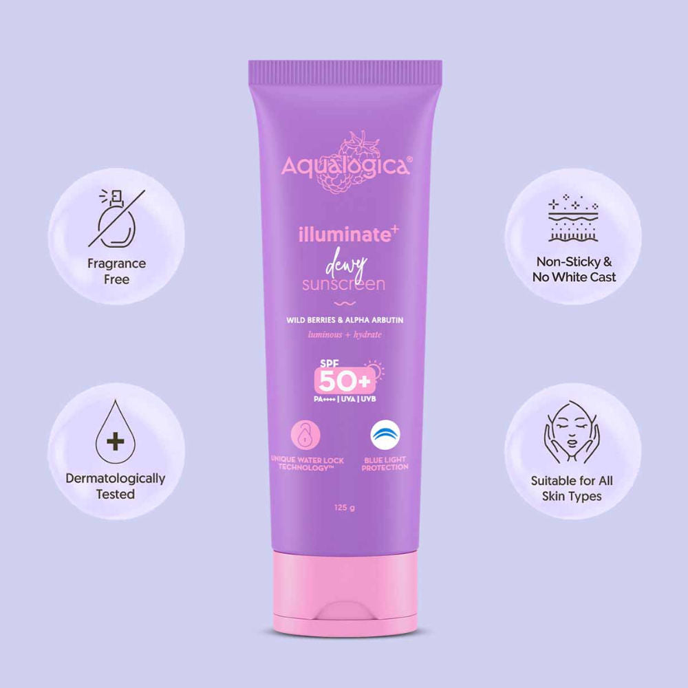Aqualogica Illuminate+ Dewy Lightweight Sunscreen Gel SPF 50+ PA++++ for All Skin Types