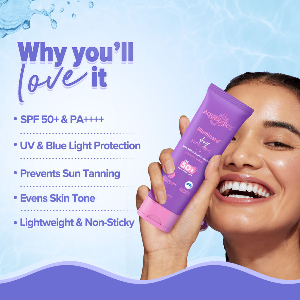 Aqualogica Illuminate+ Dewy Lightweight Sunscreen Gel SPF 50+ PA++++ for All Skin Types