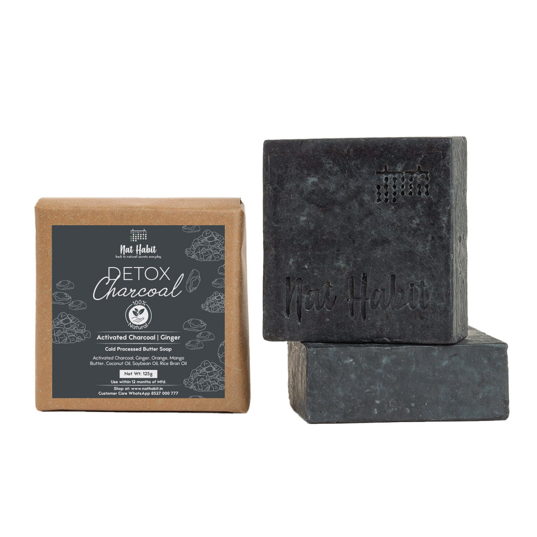 Nat Habit Cold Process Charcoal Detox Butter Bath Soap-Detoxification, De-Tan & Blackhead Handmade