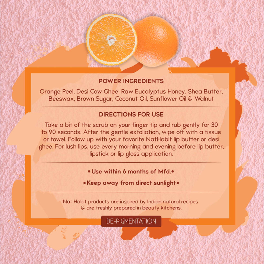 Nat Habit Zesty Orange Lip Scrub for dark lips, Lightening Lip Mask for Pigmentation, Discoloration