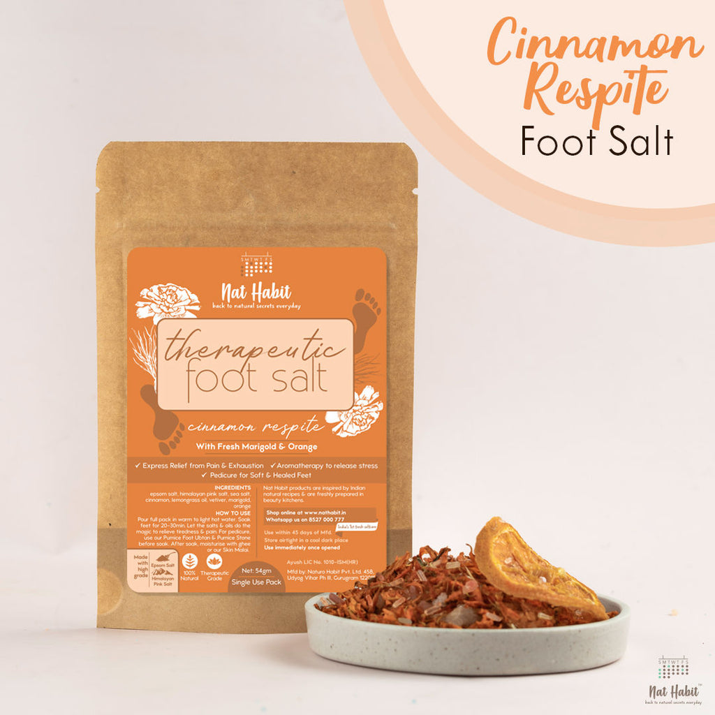 Nat Habit Cinnamon Therapeutic Foot Salt with Marigold & Orange, Foot Soak, Bath Salt, Pain Relief