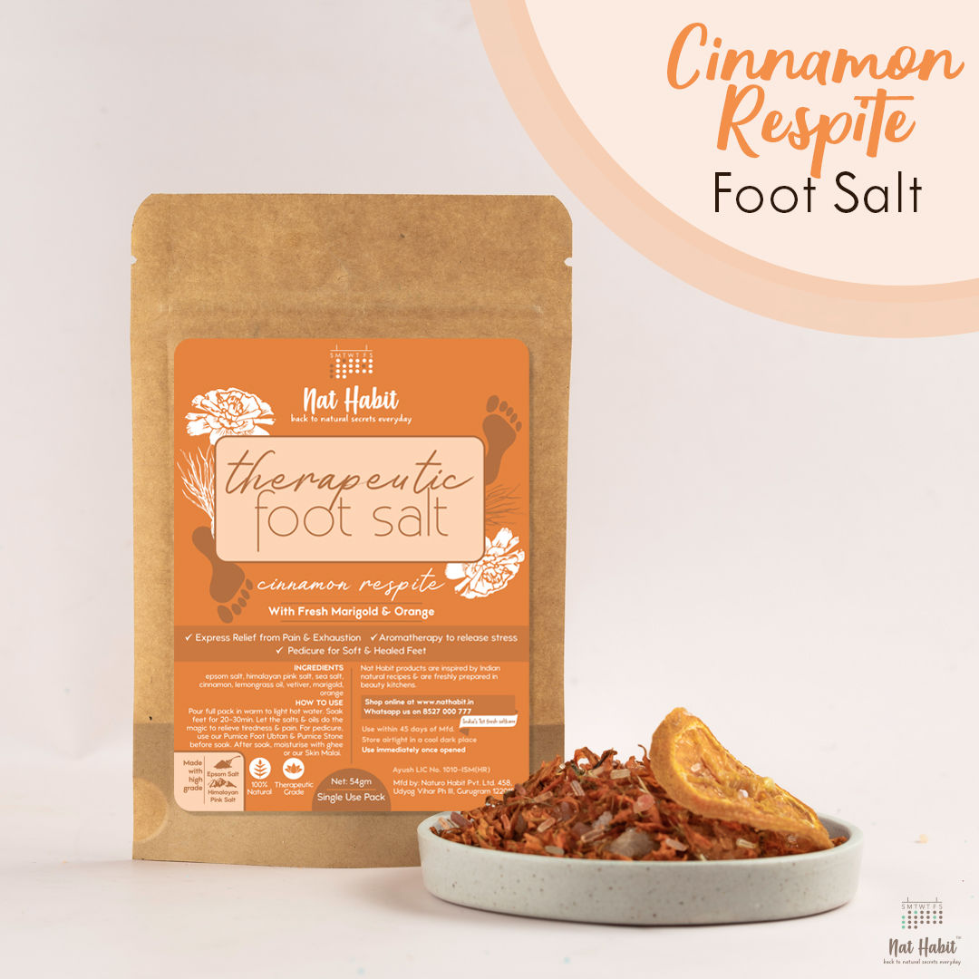 Nat Habit Cinnamon Therapeutic Foot Salt with Marigold & Orange, Foot Soak, Bath Salt, Pain Relief