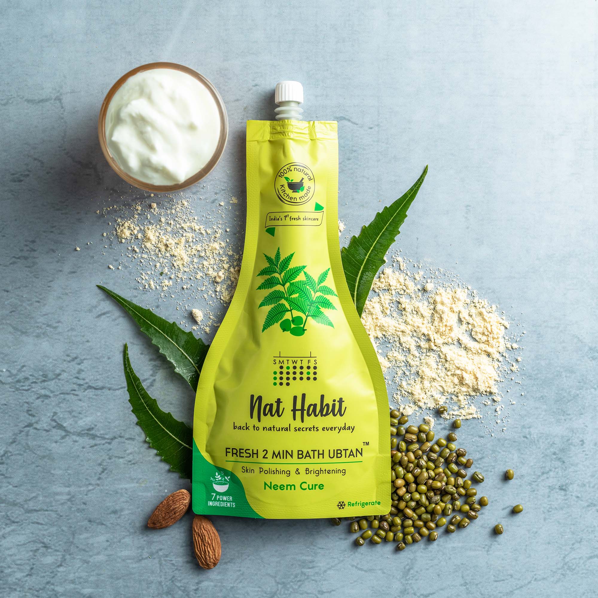Nat Habit Fresh Bath Ubtan - Neem Cure 2 Minutes Body Ubtan with Neem, Pulses, Raw Milk and Curd