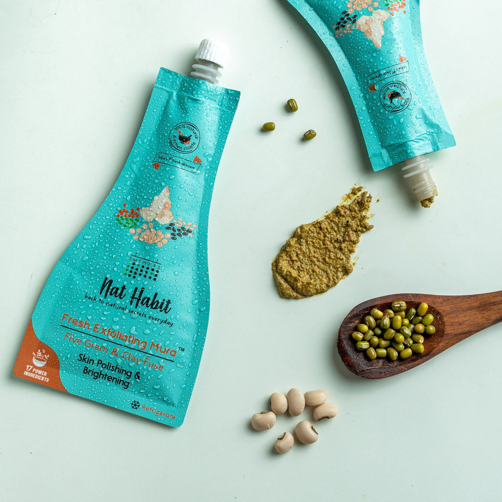 Nat Habit Five Gram & Clay Mura, Face Scrub for Skin Polishing & Brightening with Pulses & Protein