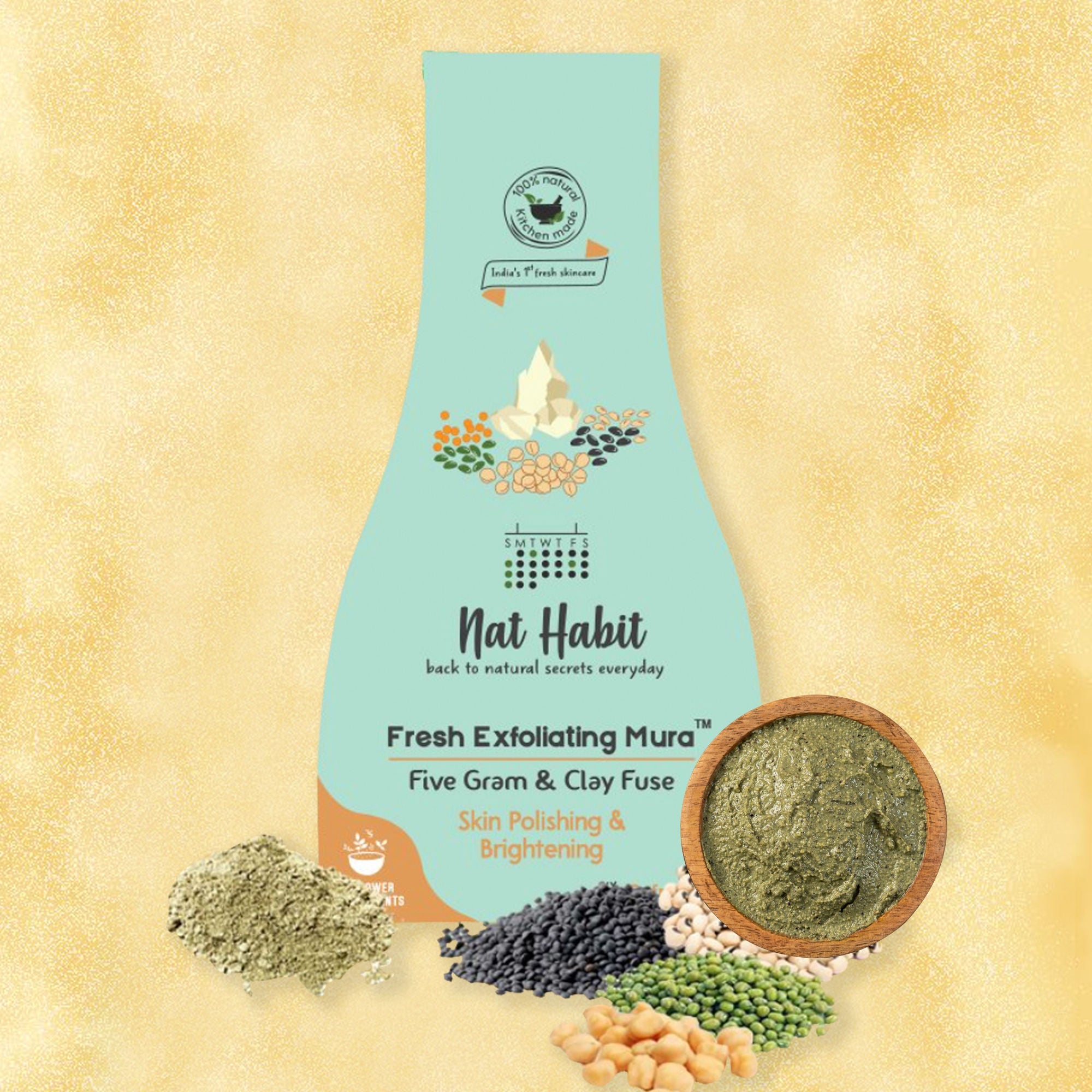 Nat Habit Five Gram & Clay Mura, Face Scrub for Skin Polishing & Brightening with Pulses & Protein