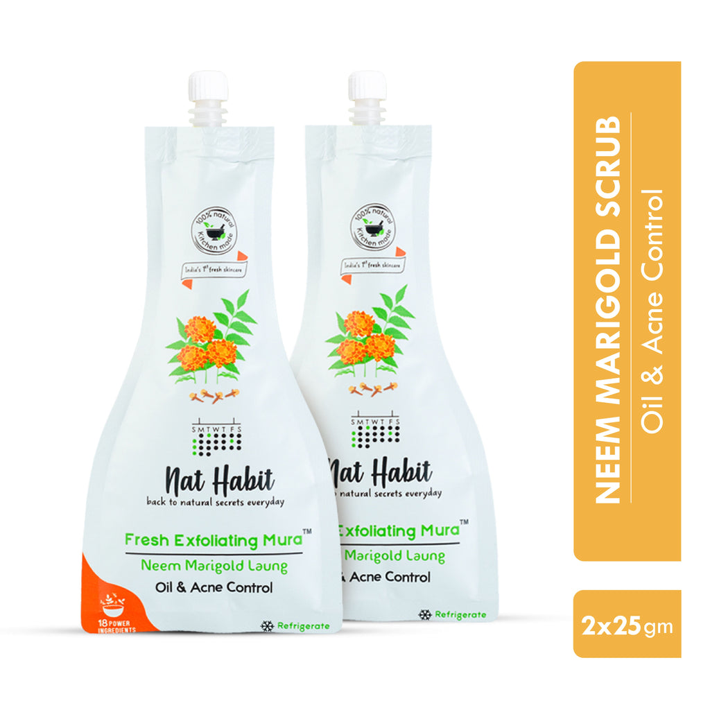Nat Habit Neem Marigold Laung Exfoliating Mura, Ayurveda Face Cleansing Scrub for Acne, Oily Skin