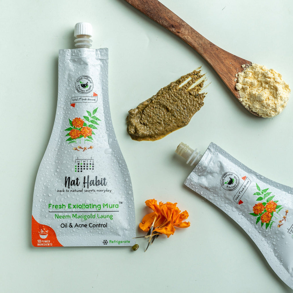 Nat Habit Neem Marigold Laung Exfoliating Mura, Ayurveda Face Cleansing Scrub for Acne, Oily Skin