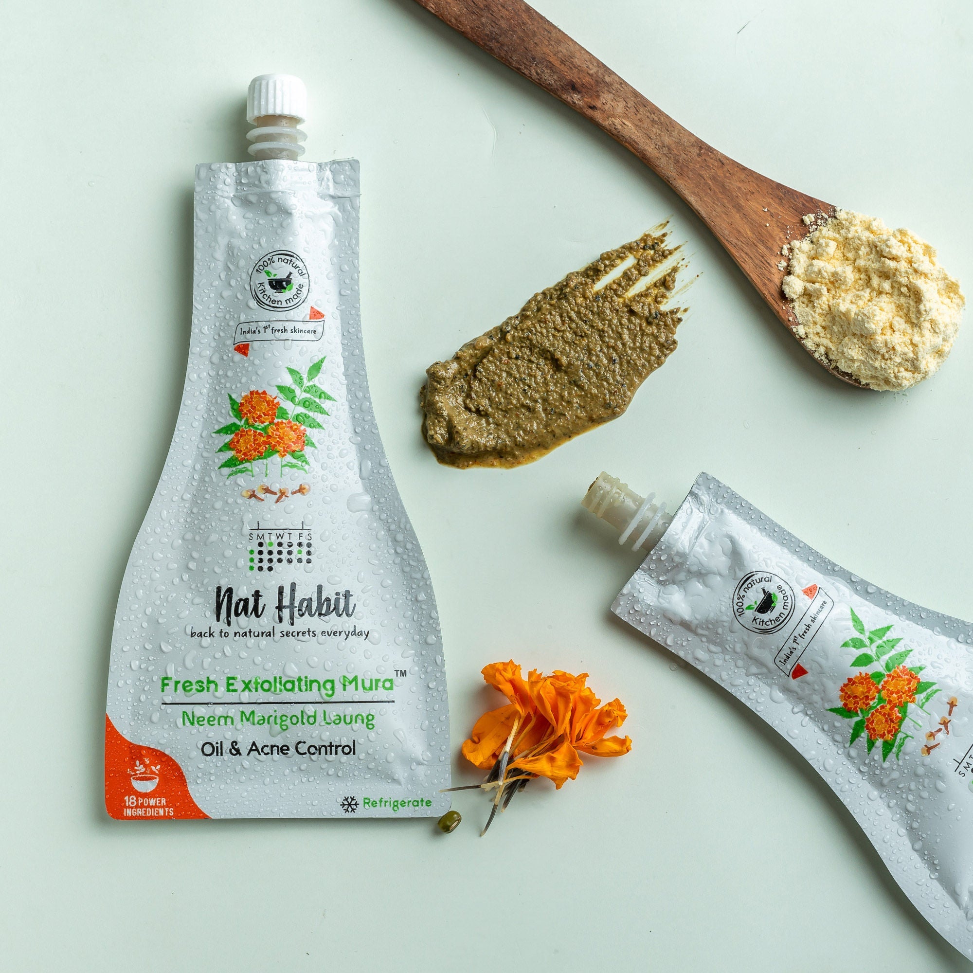 Nat Habit Neem Marigold Laung Exfoliating Mura, Ayurveda Face Cleansing Scrub for Acne, Oily Skin
