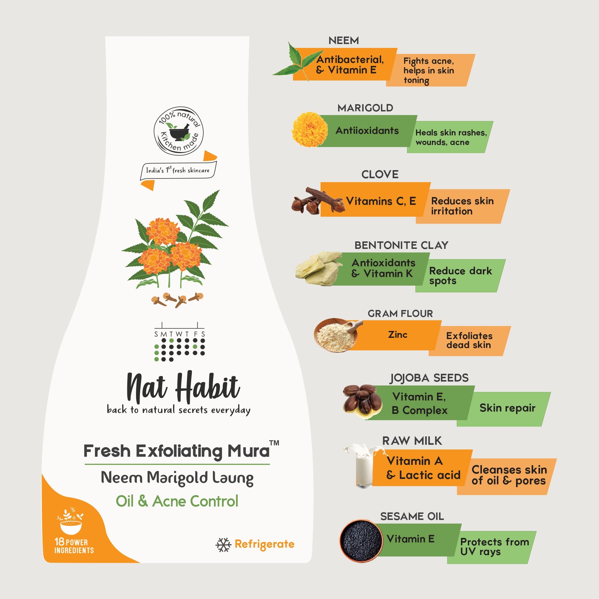Nat Habit Neem Marigold Laung Exfoliating Mura, Ayurveda Face Cleansing Scrub for Acne, Oily Skin