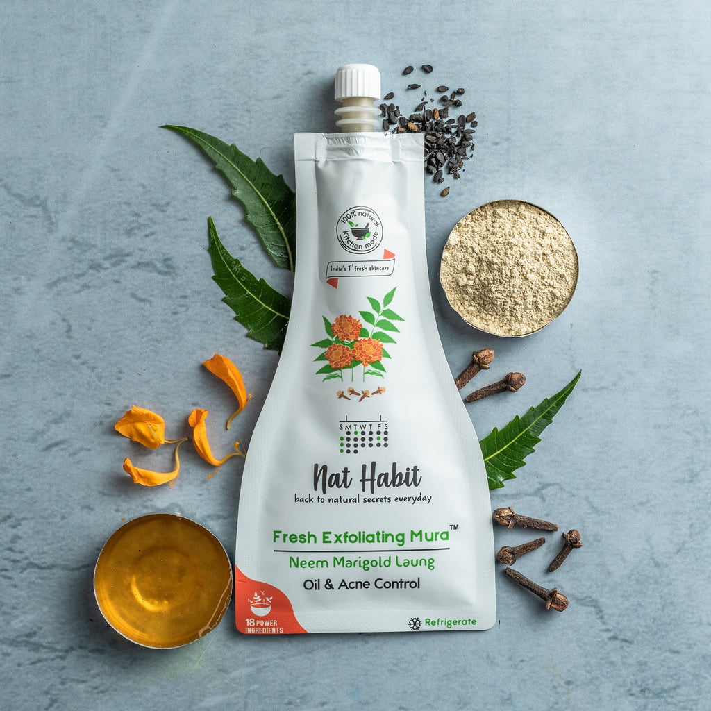 Nat Habit Neem Marigold Laung Exfoliating Mura, Ayurveda Face Cleansing Scrub for Acne, Oily Skin