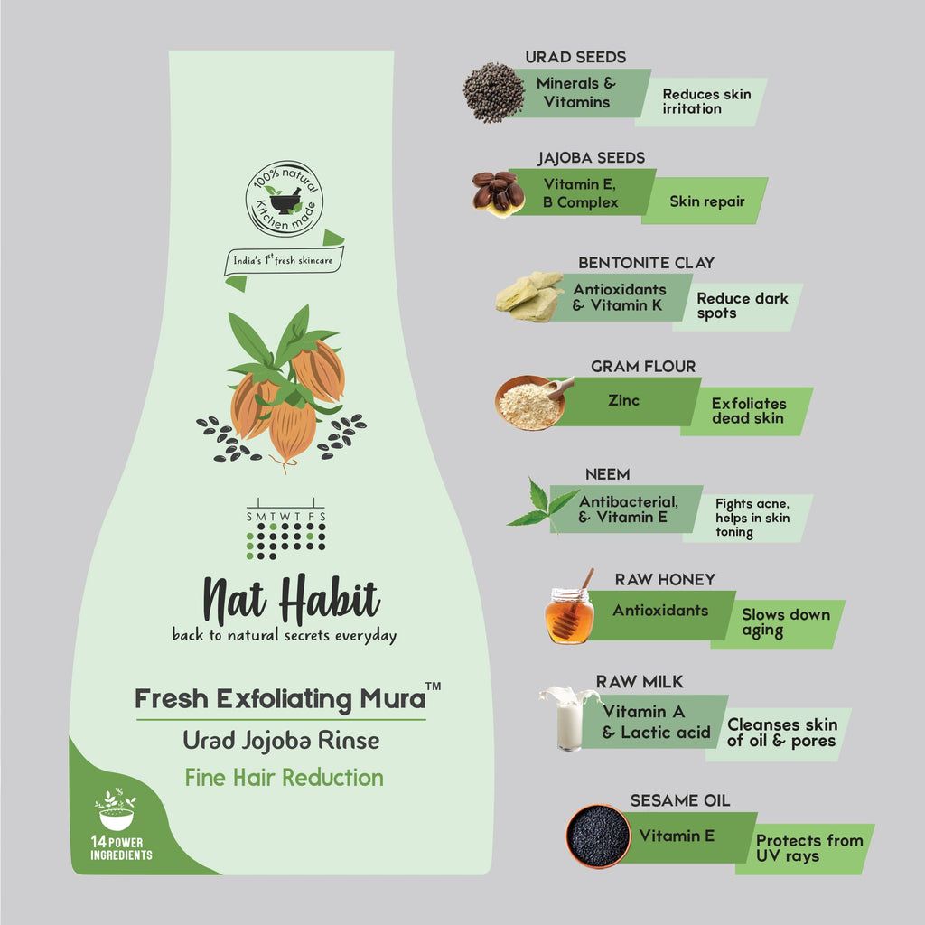 Nat Habit Urad Jojoba Exfoliating Mura, Ayurvedic Face Scrub for Fine Hair Reduction and Blackheads