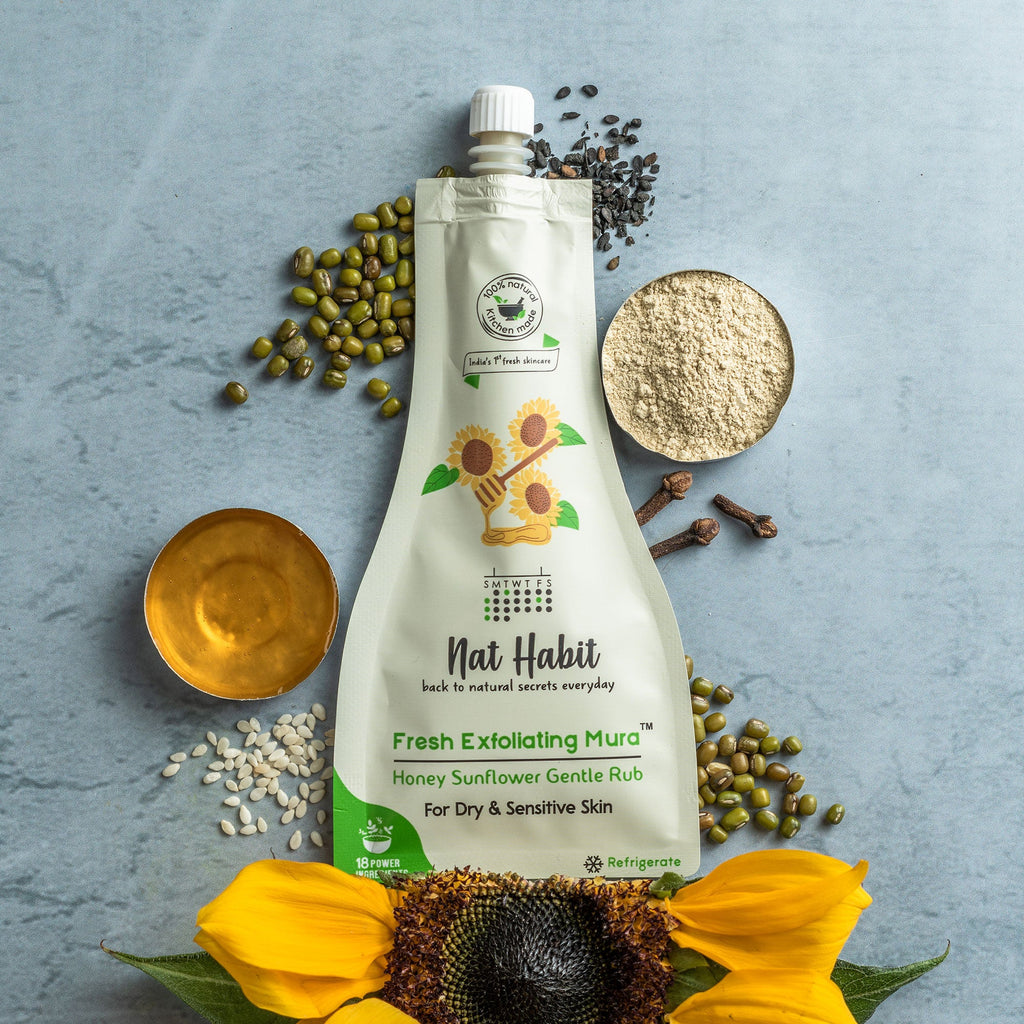 Nat Habit Honey Sunflower Exfoliating Mura, Face Scrub for Dry & Sensitive Skin, Ayurvedic Scrubber