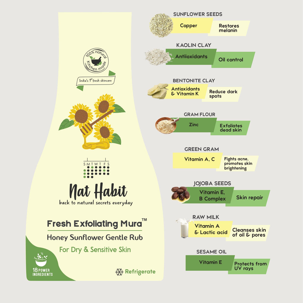 Nat Habit Honey Sunflower Exfoliating Mura, Face Scrub for Dry & Sensitive Skin, Ayurvedic Scrubber
