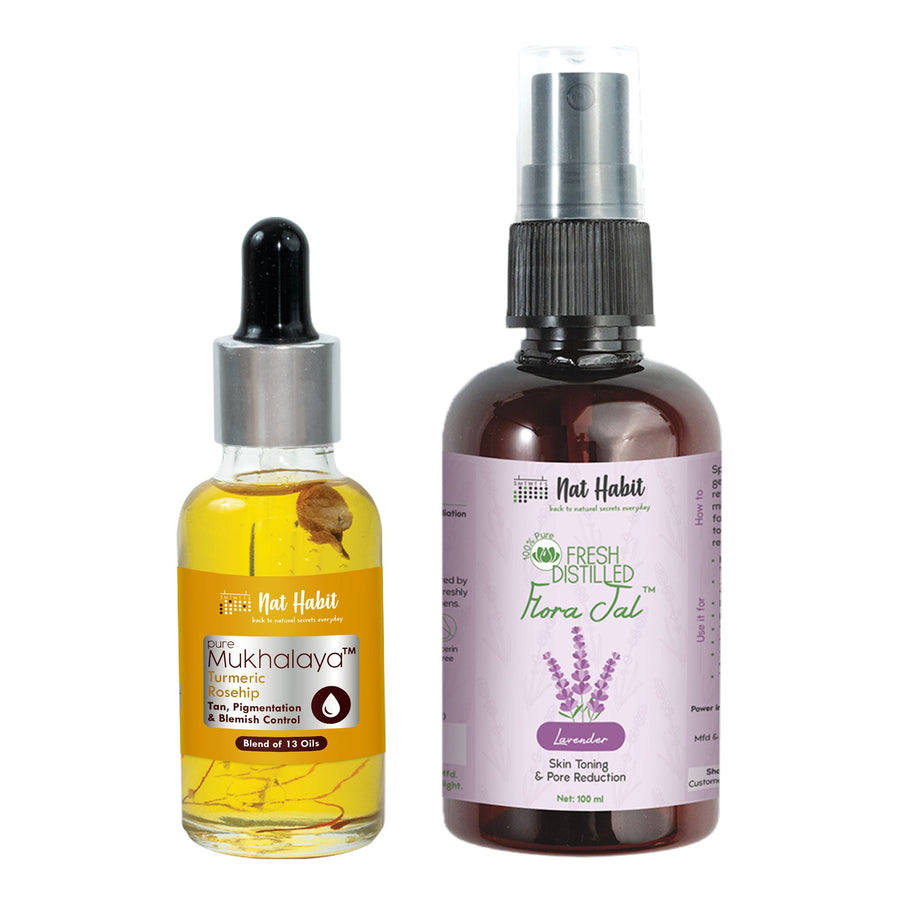 Nat Habit Pure Mukhalaya Turmeric Rosehip Facial Oil & Floral Jal Lavender Water Toner