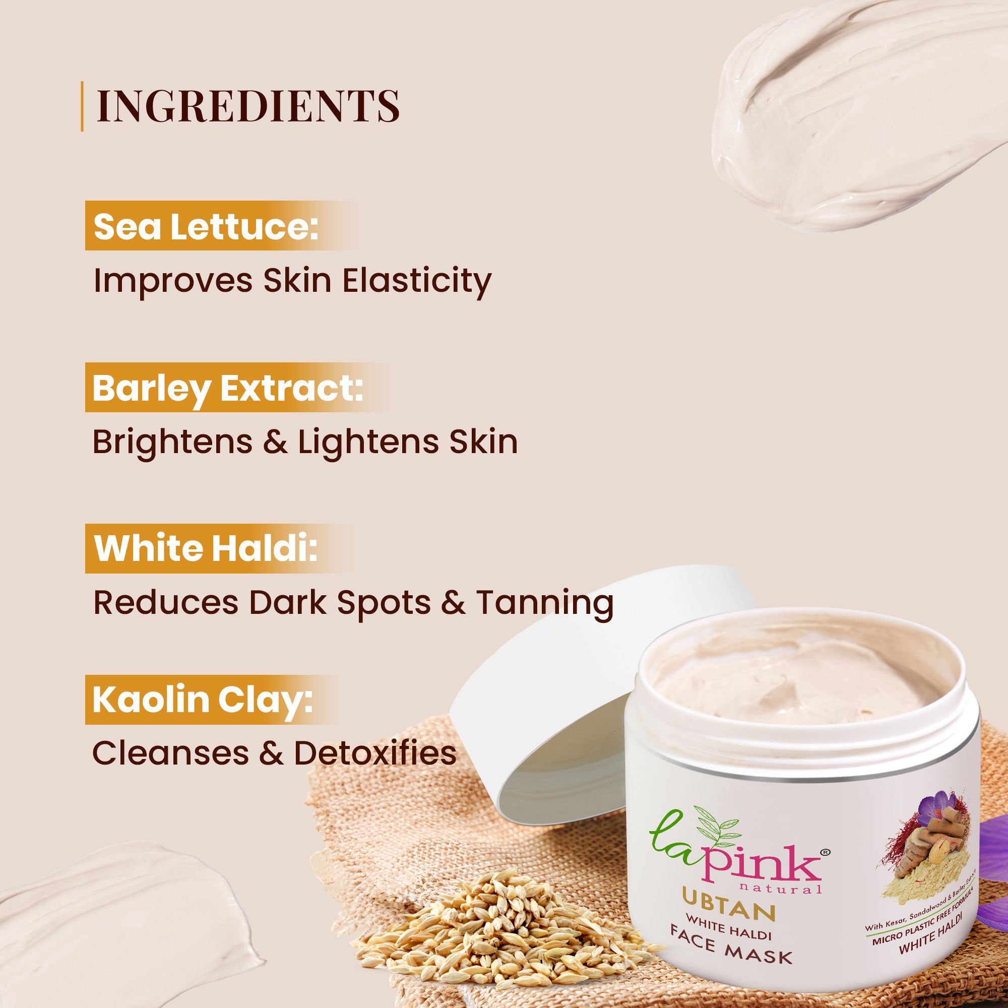 La Pink Ubtan Face Mask Pack With Saffron For Fresh & Glowing Skin, Removes Tan & Blemish