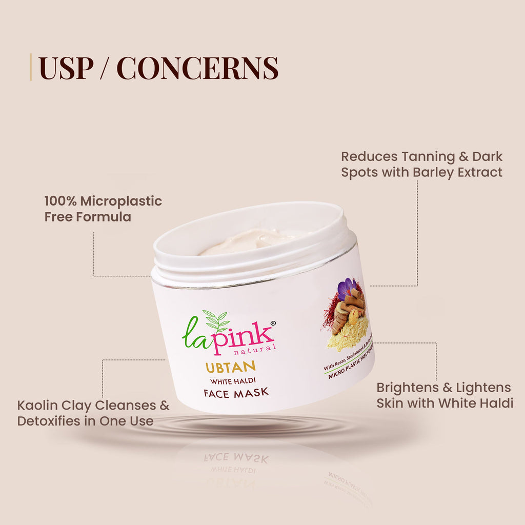 La Pink Ubtan Face Mask Pack With Saffron For Fresh & Glowing Skin, Removes Tan & Blemish