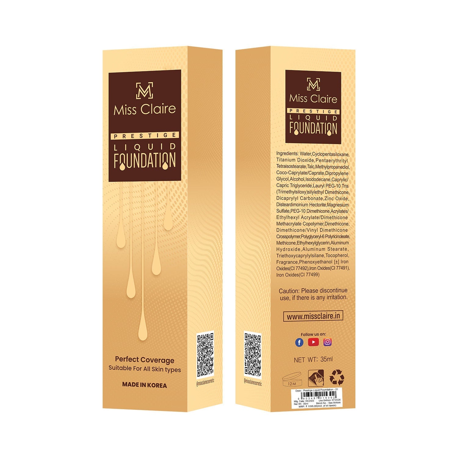 Miss Claire Prestige Liquid Foundation Perfect Coverage