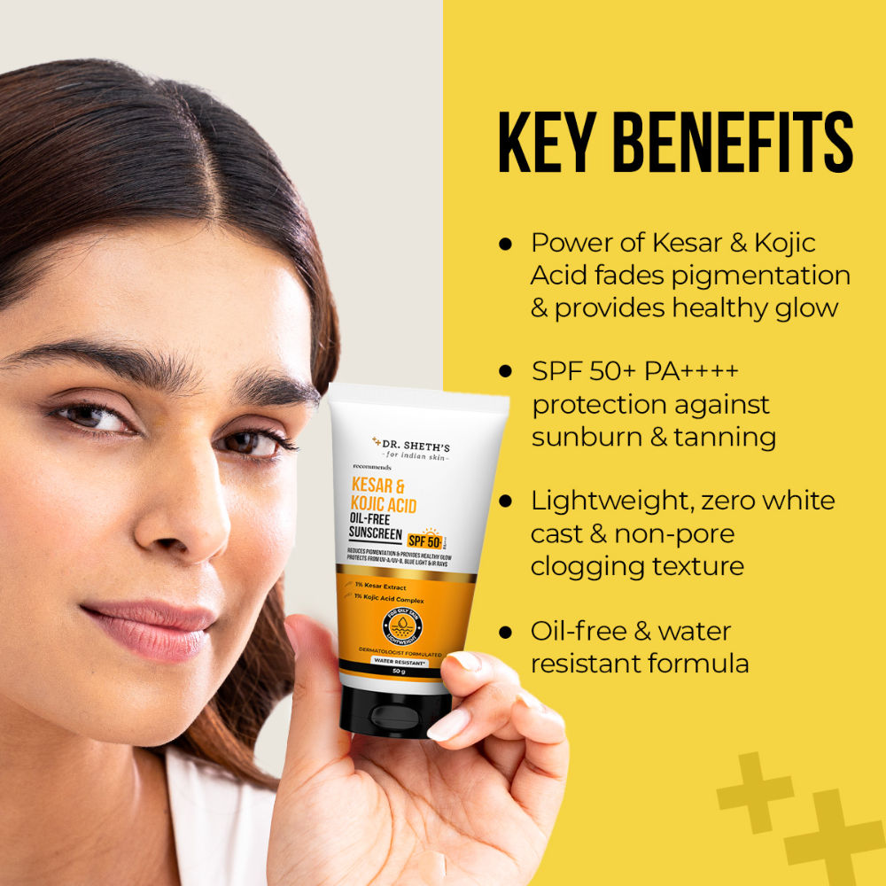 Dr. Sheth's Kesar & Kojic Oil-Free Sunscreen SPF 50+ PA++++ In-Vivo Tested For Pigmentation