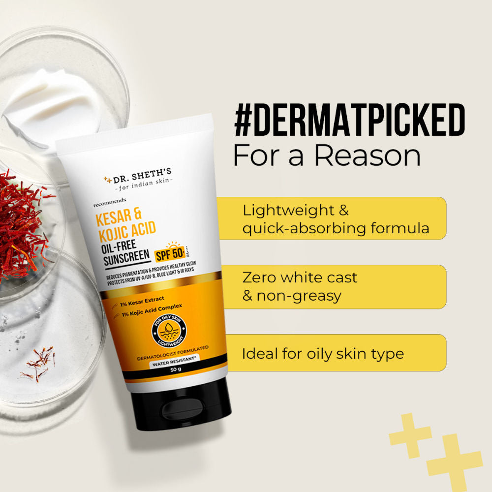Dr. Sheth's Kesar & Kojic Oil-Free Sunscreen SPF 50+ PA++++ In-Vivo Tested For Pigmentation