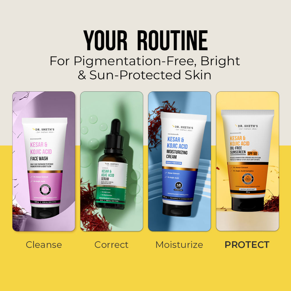 Dr. Sheth's Kesar & Kojic Oil-Free Sunscreen SPF 50+ PA++++ In-Vivo Tested For Pigmentation