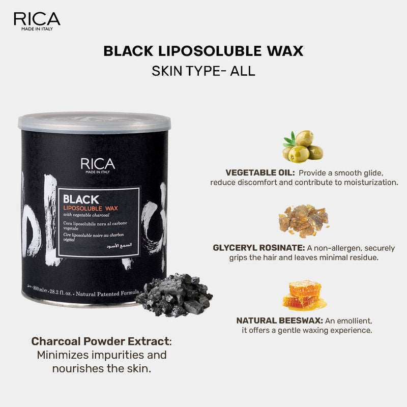 Rica Black Liposoluble Wax For All Skin Type With Glyceryl Rosinate & Natural Beeswax