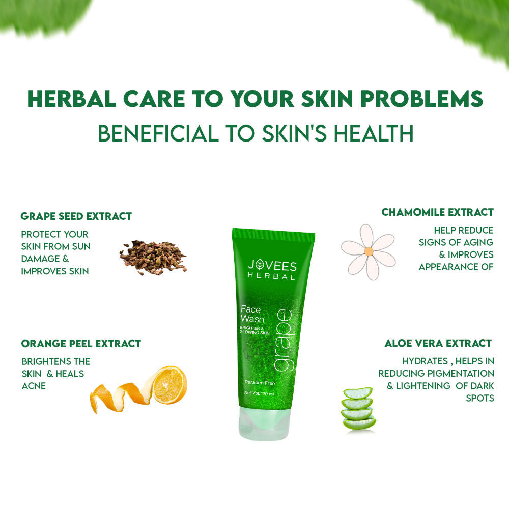 Jovees Herbal Grape Fairness Face Wash For Dull Skin Removes Dark Spots And Gives Healthy Looking Skin - 120 ml
