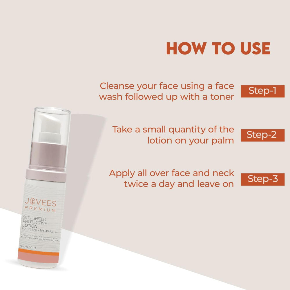 Jovees Premium Sun Shield Protective Lotion Spf 40 Matte Tint Lightweight And Oil Free