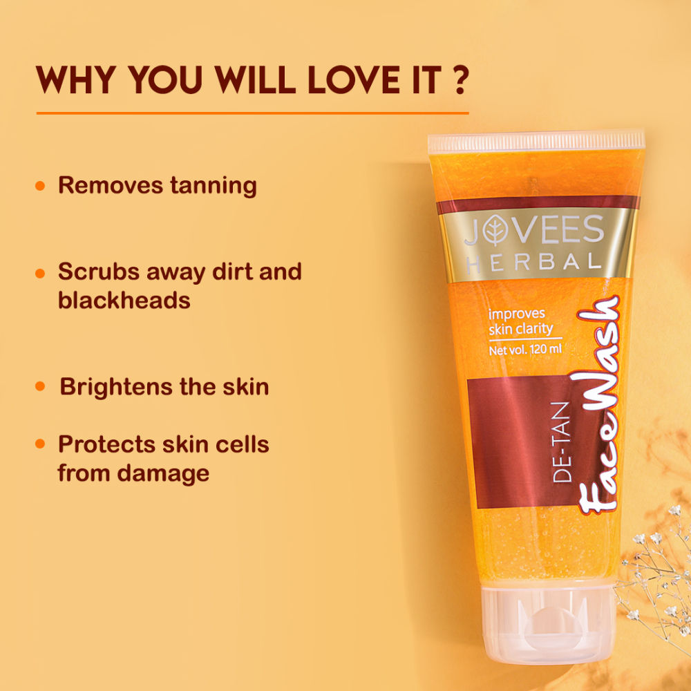 Jovees Herbal De-Tan Face Wash For Tan Removal All Skin Types And Paraben & Alcohol Free - 120 ml