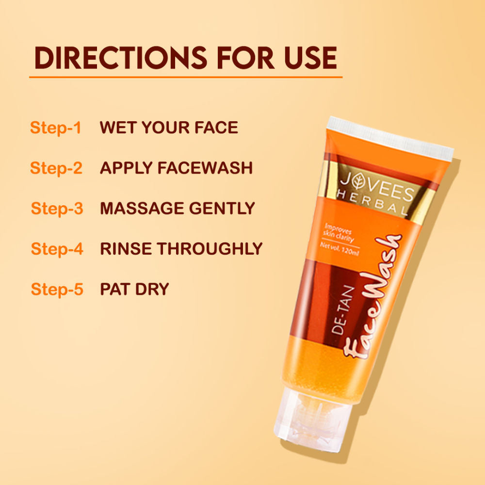 Jovees Herbal De-Tan Face Wash For Tan Removal All Skin Types And Paraben & Alcohol Free - 120 ml