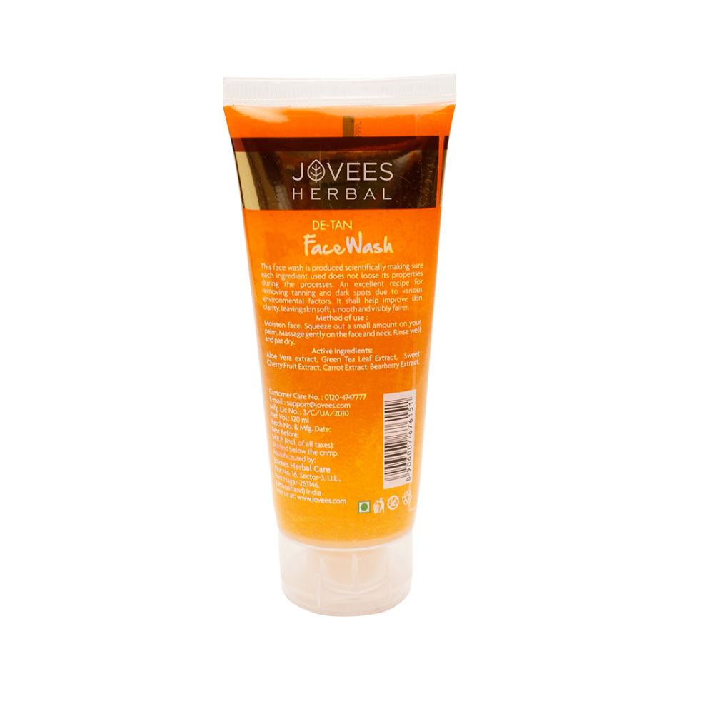 Jovees Herbal De-Tan Face Wash For Tan Removal All Skin Types And Paraben & Alcohol Free - 120 ml