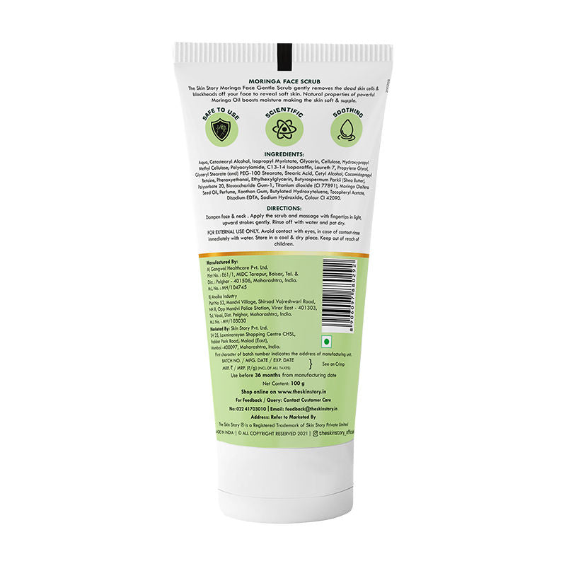 The Skin Story Moringa Gentle Face Scrub For Fresh Clear Skin Removes Blackheads Dead Skin Cells Tan