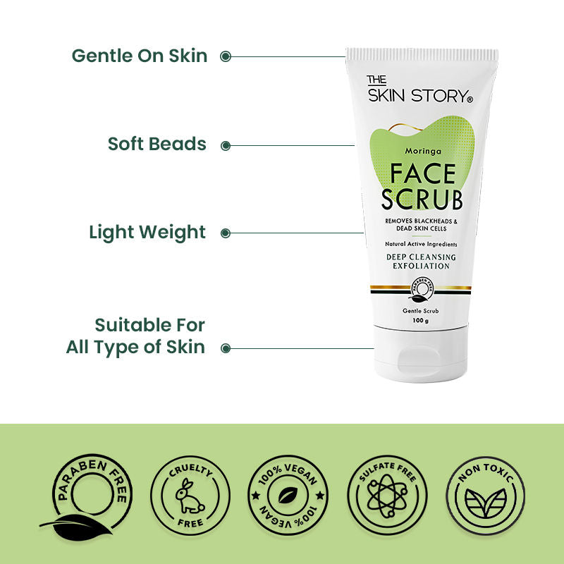 The Skin Story Moringa Gentle Face Scrub For Fresh Clear Skin Removes Blackheads Dead Skin Cells Tan