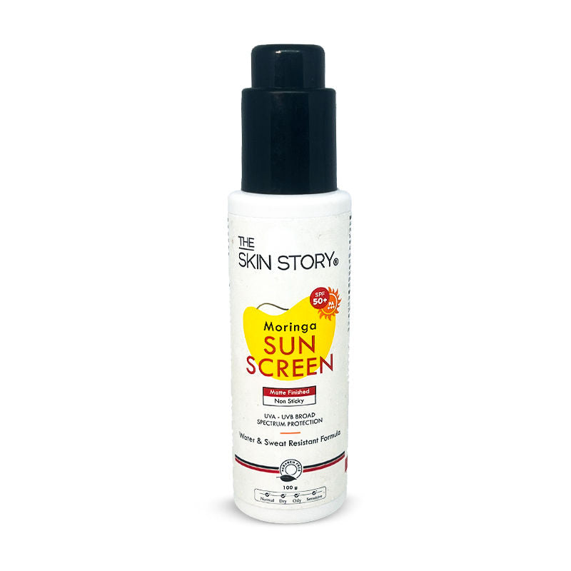 The Skin Story Moringa Face Sunscreen SPF 50+ PA+++ For Detan, Anti-Aging, No White Cast, Non Sticky