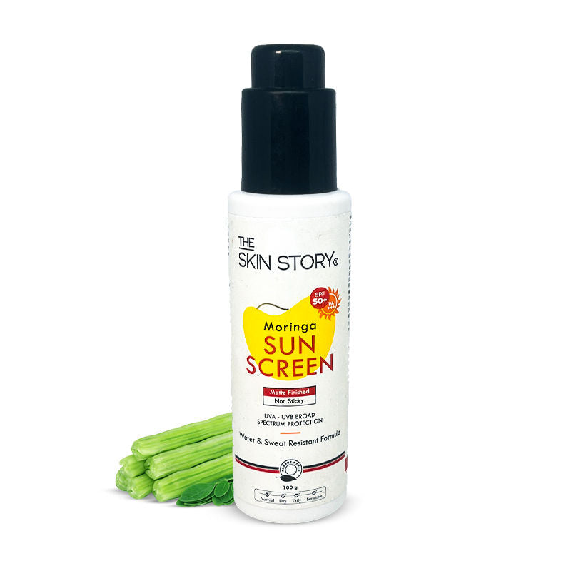 The Skin Story Moringa Face Sunscreen SPF 50+ PA+++ For Detan, Anti-Aging, No White Cast, Non Sticky