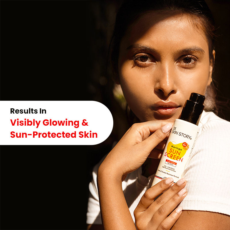 The Skin Story Moringa Face Sunscreen SPF 50+ PA+++ For Detan, Anti-Aging, No White Cast, Non Sticky