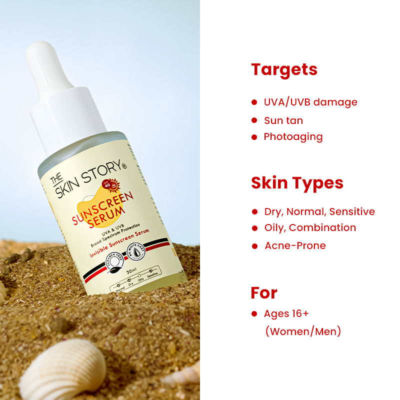 The Skin Story Invisible Liquid Sunscreen Serum For Face, SPF 40 PA+++ With Vitamin E, No White Cast