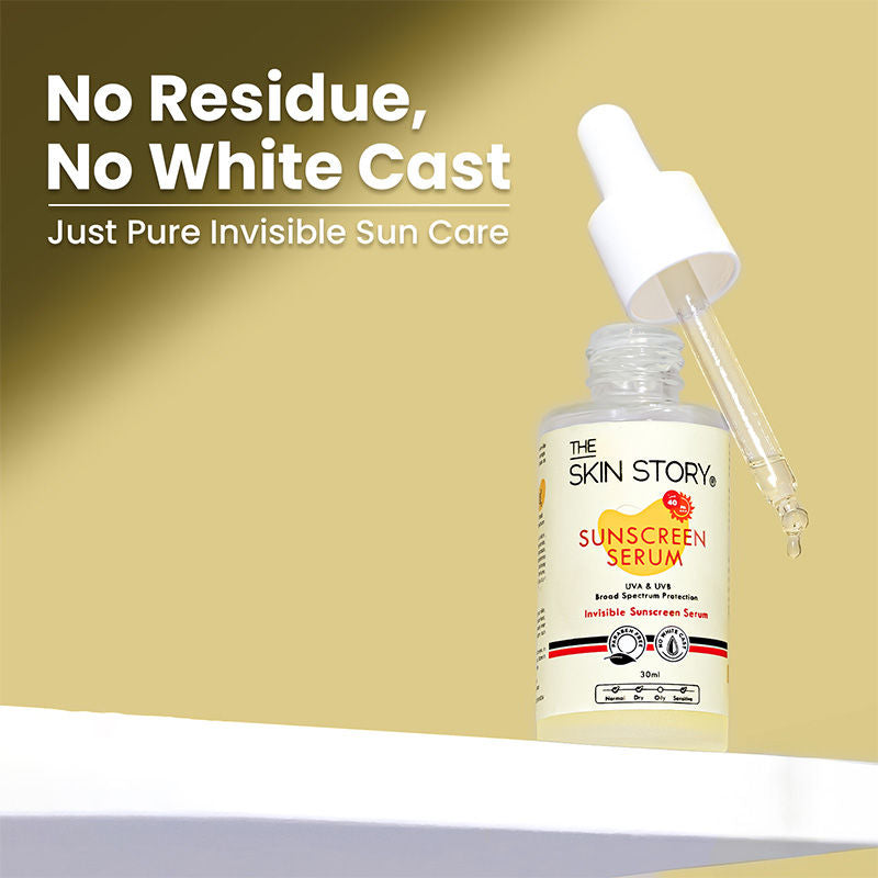 The Skin Story Invisible Liquid Sunscreen Serum For Face, SPF 40 PA+++ With Vitamin E, No White Cast