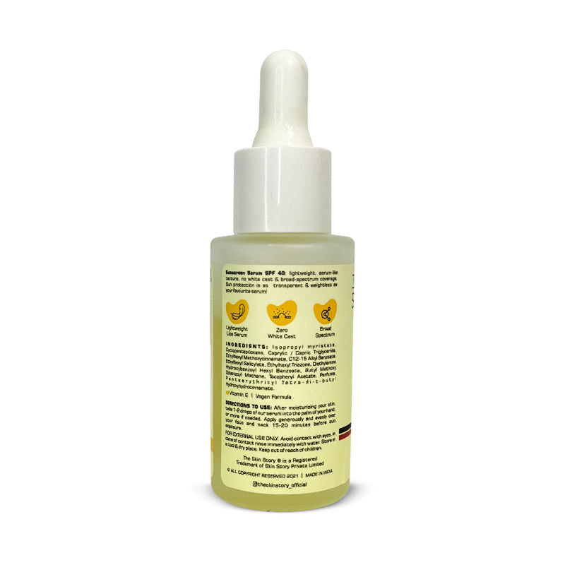 The Skin Story Invisible Liquid Sunscreen Serum For Face, SPF 40 PA+++ With Vitamin E, No White Cast