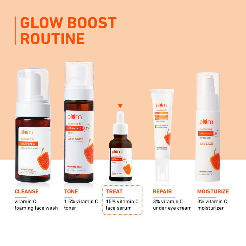 Plum 15% Vitamin C Glow Face Serum - Dermat Tested To Fight Dark Spots- Pigmentation & Dull Skin