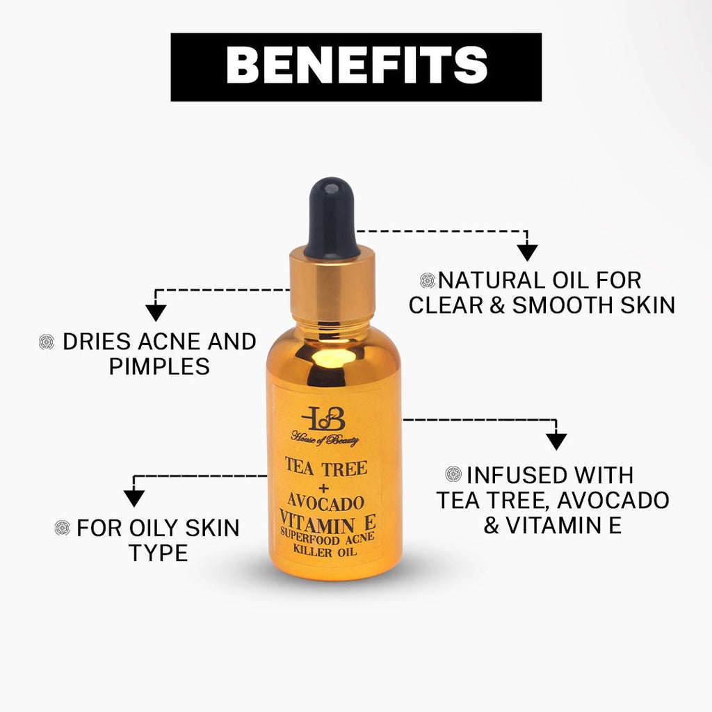 House Of Beauty Tree Tea + Avocado Vitamin E Oil Super Food Acne Killer Oil