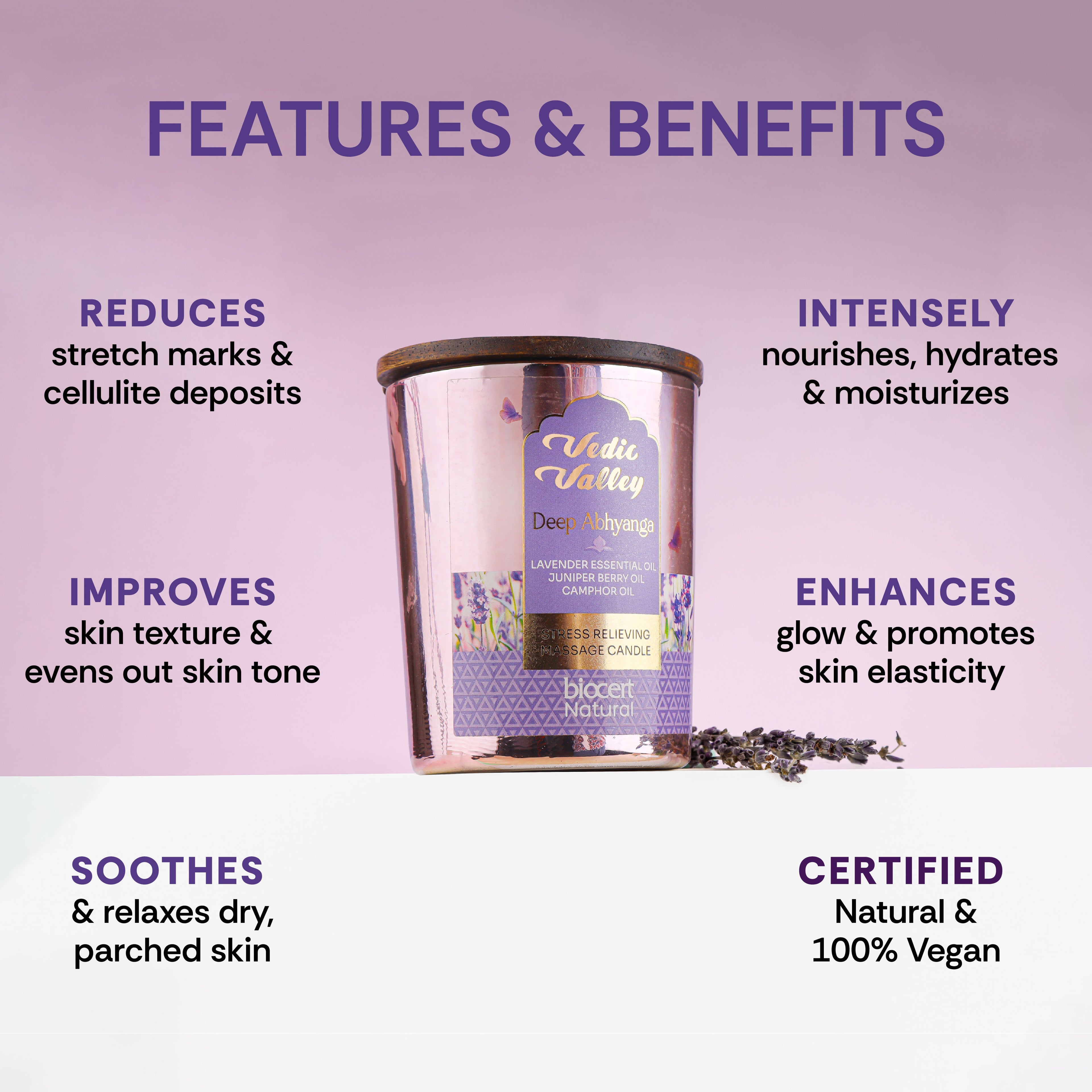 Vedic Valley Lavender Stress Relieving Body Massage Candle