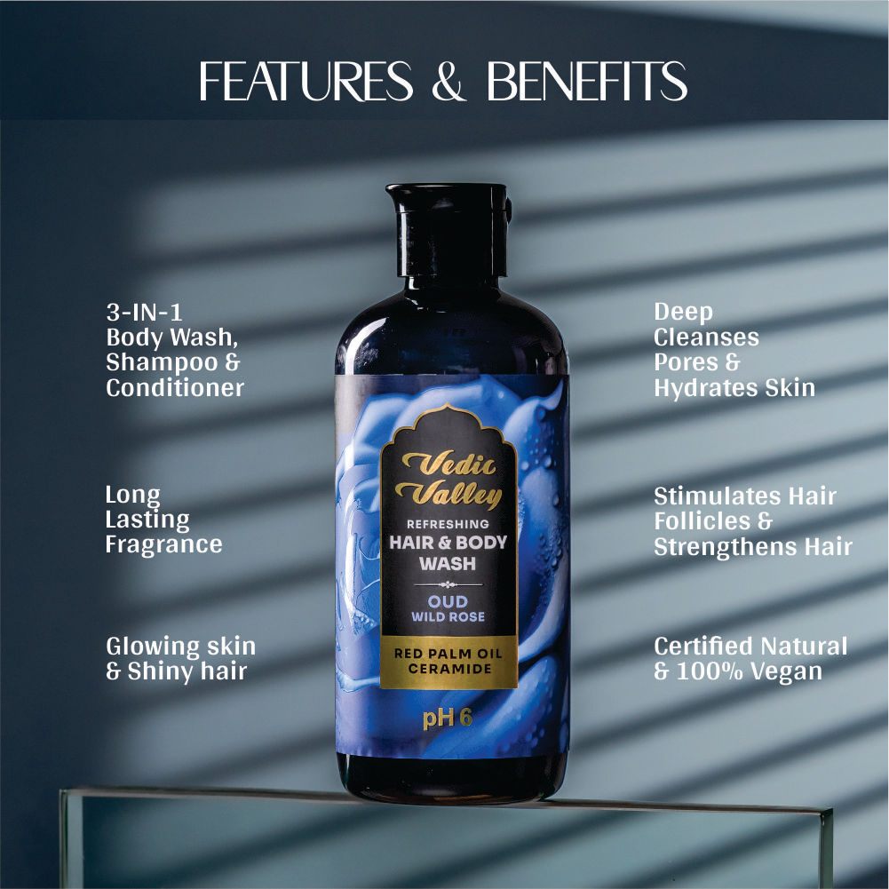 Vedic Valley Refreshing Oud Wild Rose Hair & Body Wash