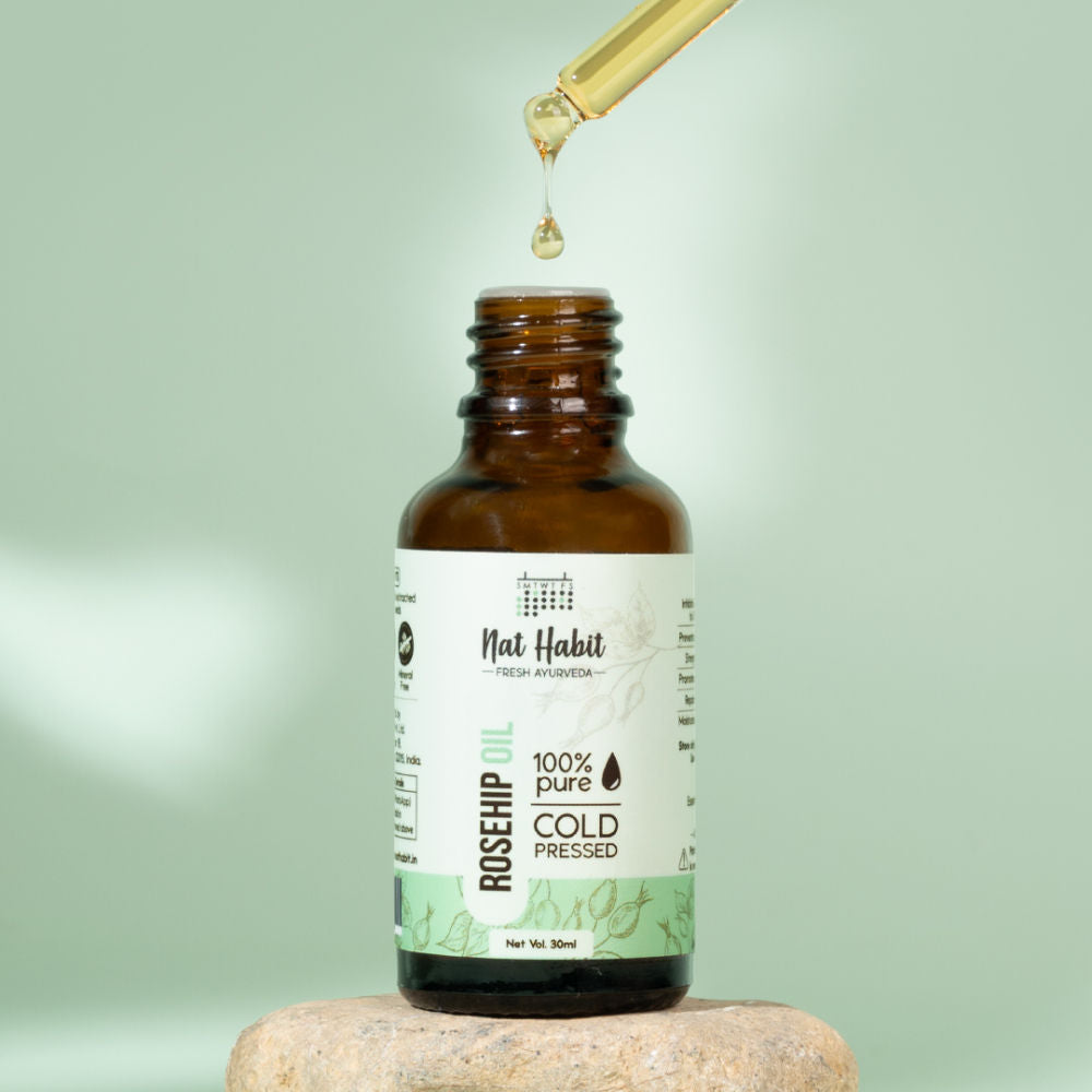 Nat Habit 100% Pure Rosehip Seed Oil For Face Aging Skin, Minimises Wrinkles And Fades Acne Scars