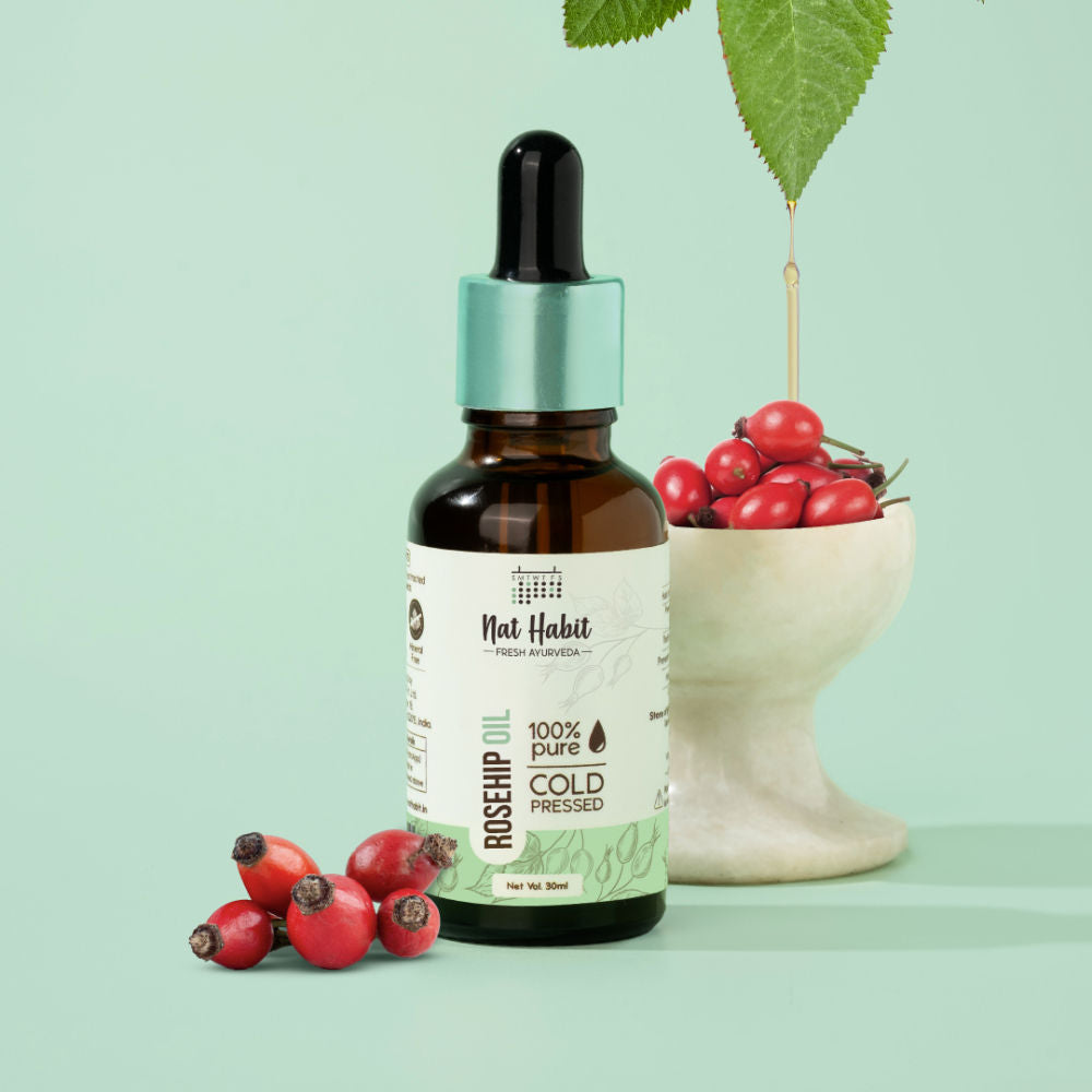 Nat Habit 100% Pure Rosehip Seed Oil For Face Aging Skin, Minimises Wrinkles And Fades Acne Scars