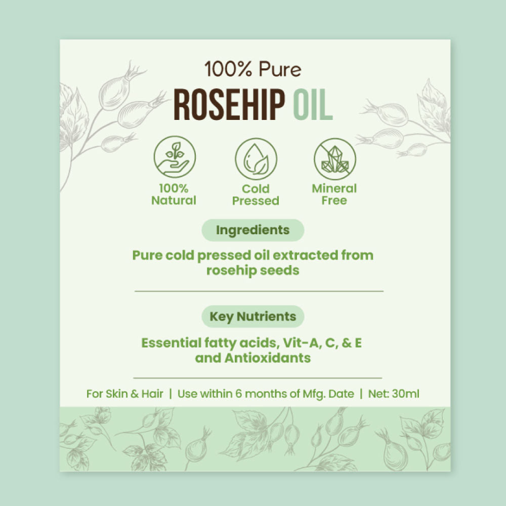 Nat Habit 100% Pure Rosehip Seed Oil For Face Aging Skin, Minimises Wrinkles And Fades Acne Scars
